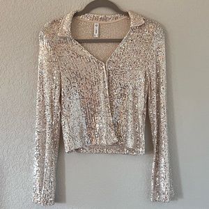 ASOS - Only - Open front blouse in silver sequin long sleeve small